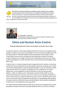 China and Nuclear Arms Control Possible Implications of China’s Involvement in Nuclear Arms Talks
