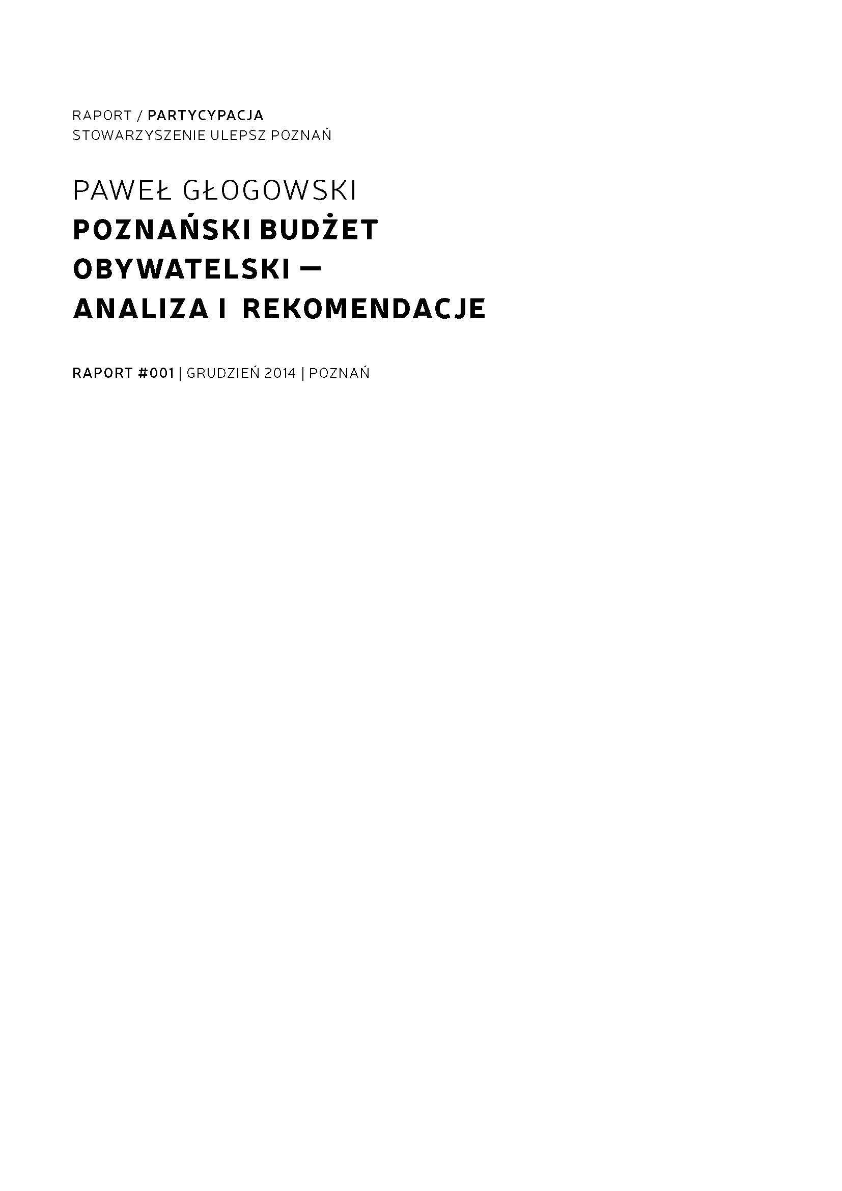 Poznan Participatory Budget - Analysis and Recommendations