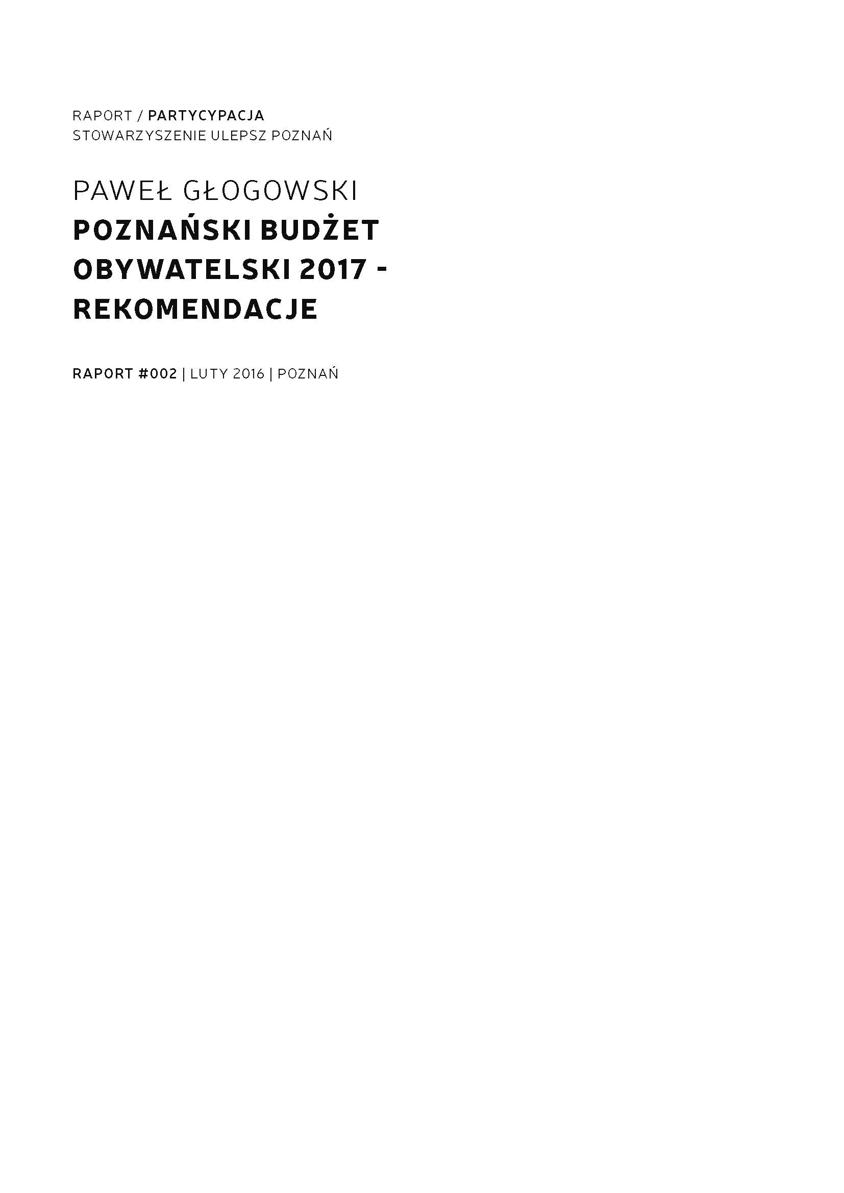 Poznan Participatory Budget 2017 - Recommendations