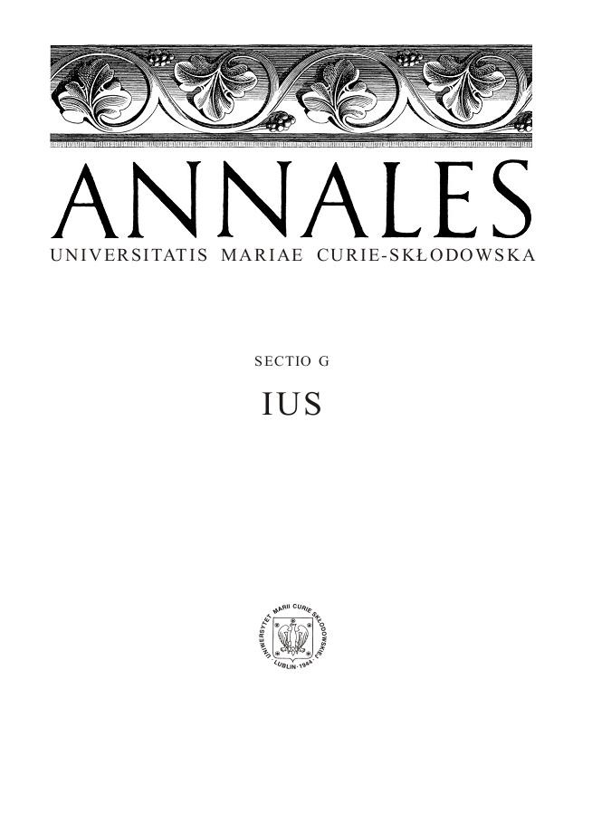 Annales Universitatis Mariae Curie-Skłodowska, sectio G – Ius Cover Image