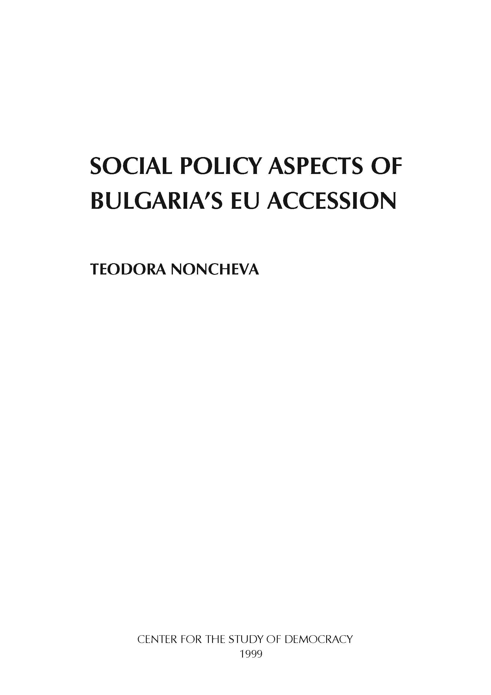 CSD-Report 02 - Social Policy Aspects of Bulgaria's EU Accession Cover Image