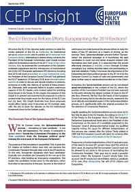 The EU Electoral Reform Efforts: Europeanising the 2019 Elections?