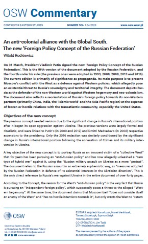 An anti-colonial alliance with the Global South. The new ‘Foreign Policy Concept of the Russian Federation’ Cover Image