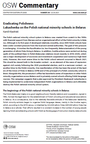Eradicating Polishness. Lukashenka on the Polish national minority schools in Belarus Cover Image