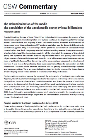 The Bohemianisation of the media. The acquisition of the Czech media sector by local billionaires