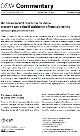 The environmental disaster in the Arctic. Moscow’s neo-colonial exploitation of Russia’s regions