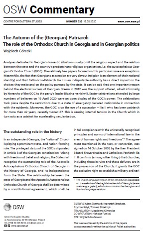 The Autumn of the (Georgian) Patriarch. The role of the Orthodox Church in Georgia and in Georgian politics Cover Image