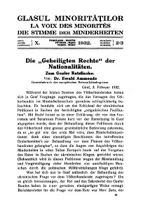 Glasul Minorităţilor. La Voix des Minorités. Die Stimme der Minderheiten. 1932-02+03