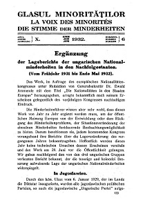 Glasul Minorităţilor. La Voix des Minorités. Die Stimme der Minderheiten. 1932-06