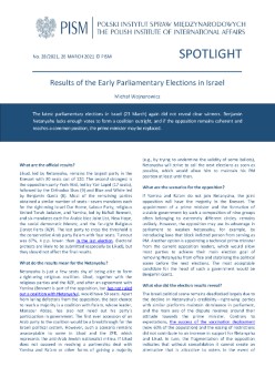 Results of the Early Parliamentary Elections in Israel