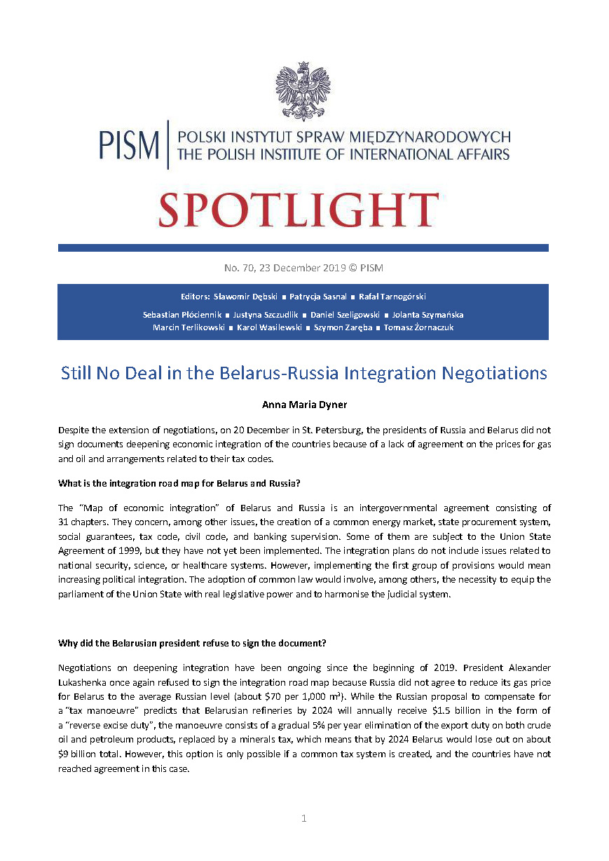 Still No Deal in the Belarus-Russia Integration Negotiations