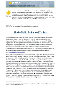 2020 Parliamentary Elections in Montenegro: End of Milo Đukanović's Era