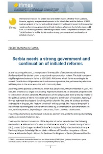 2020 Elections in Serbia: Serbia needs a strong government and continuation of initiated reforms