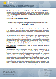 Reforms of (Private) University Sector in Kosovo 2009