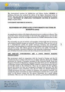 University Reform in Kosovo: Reforms of (Private) University Sector in Kosovo 2009