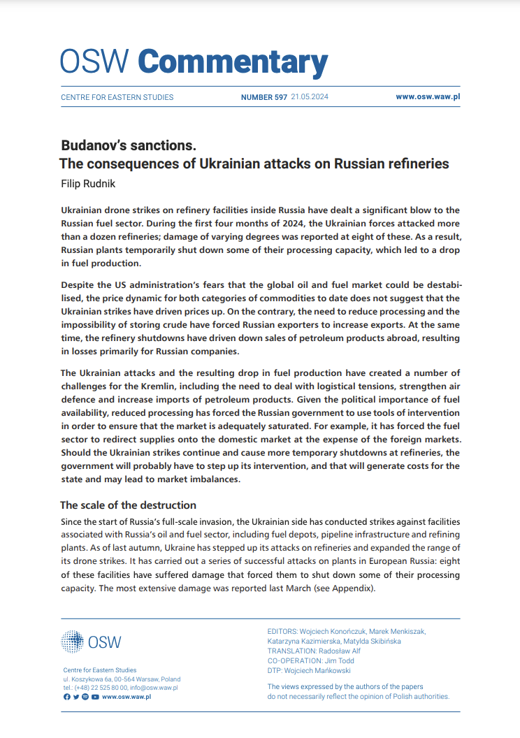 Budanov’s sanctions. The consequences of Ukrainian attacks on Russian refineries Cover Image