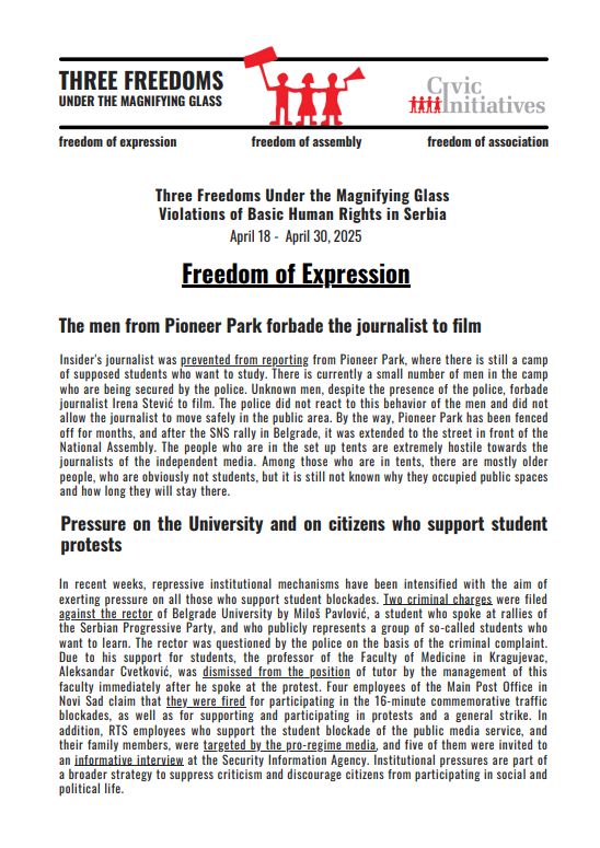Three Freedoms Under the Magnifying Glass: April 18 – April 30, 2025