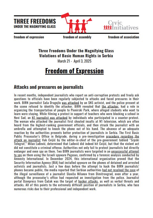 Three Freedoms Under the Magnifying Glass: March 21 – April 3, 2025