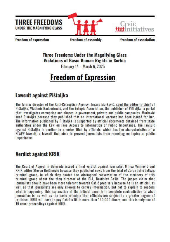 Three Freedoms Under the Magnifying Glass: February 14 – March 6, 2025