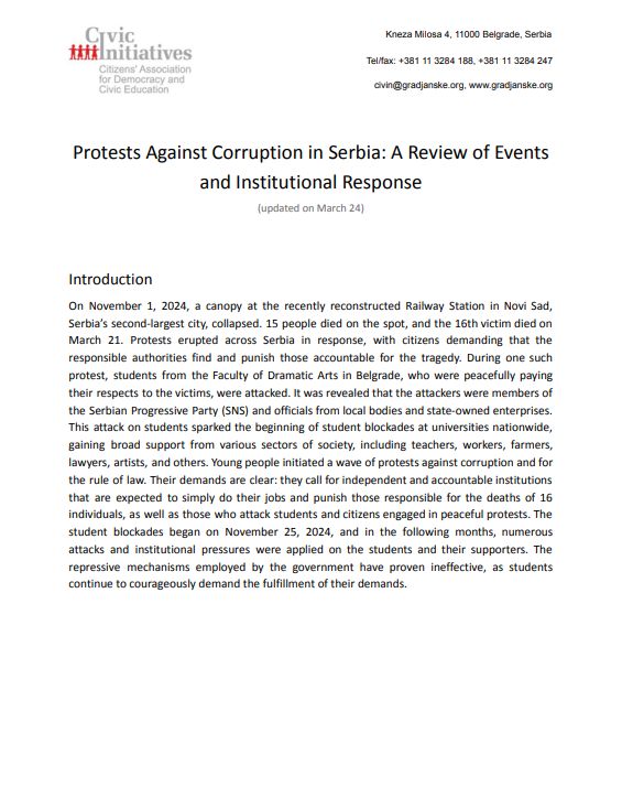 Protests Against Corruption in Serbia: A Review of Events and Institutional Response