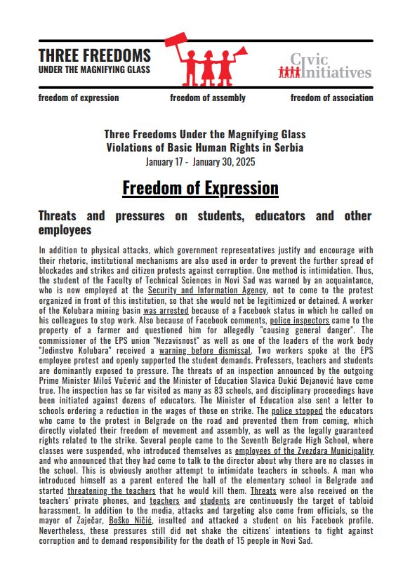 Three Freedoms Under the Magnifying Glass: January 17 – January 30, 2025