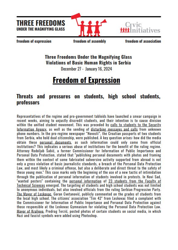 Three Freedoms Under the Magnifying Glass: December 26 – January 16, 2025