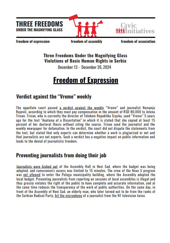 Three Freedoms Under the Magnifying Glass: December 13 – December 26, 2024