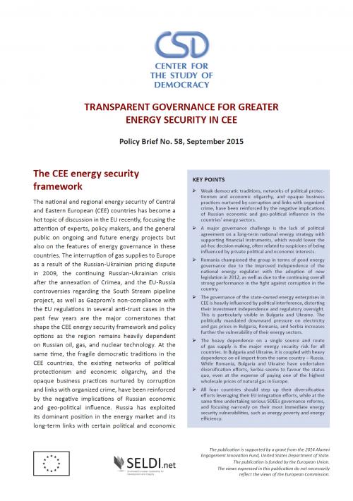 CSD Policy Brief No. 58: Transparent Governance for Greater Energy Security in CEE Cover Image
