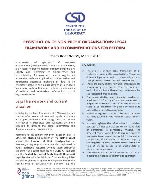 CSD Policy Brief No. 59: Registration of Non-Profit Organisations: Legal Framework and Recommendations for Reform