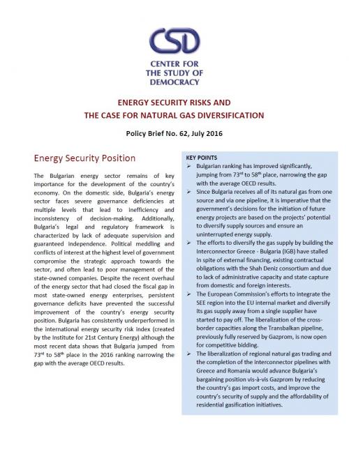 CSD Policy Brief No. 62: Energy Security Risks and the Case for Natural Gas Diversification