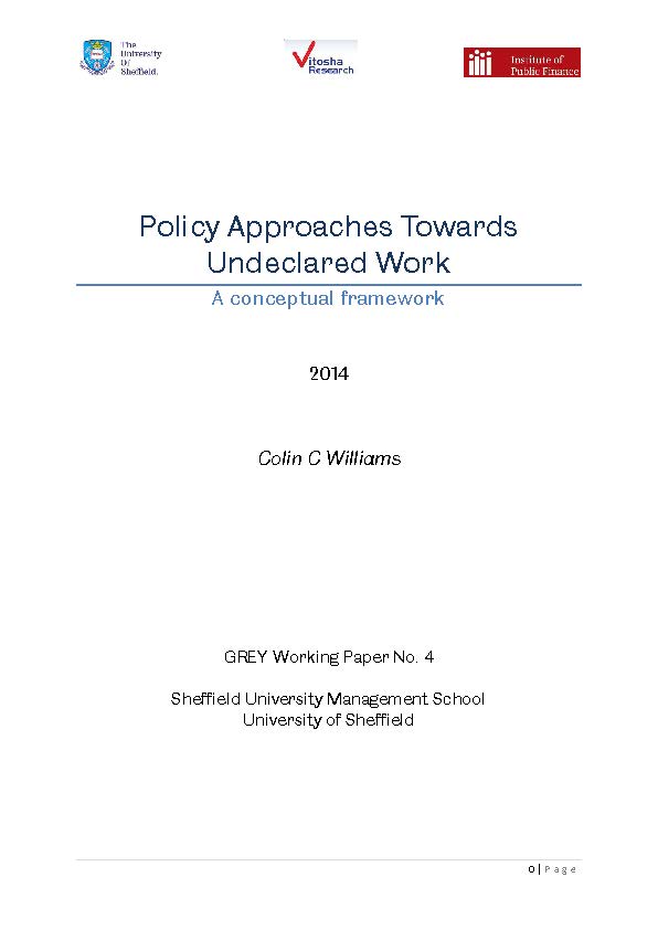 GREY Working Paper No. 4: Policy Approaches Towards Undeclared Work, a Conceptual Framework Cover Image