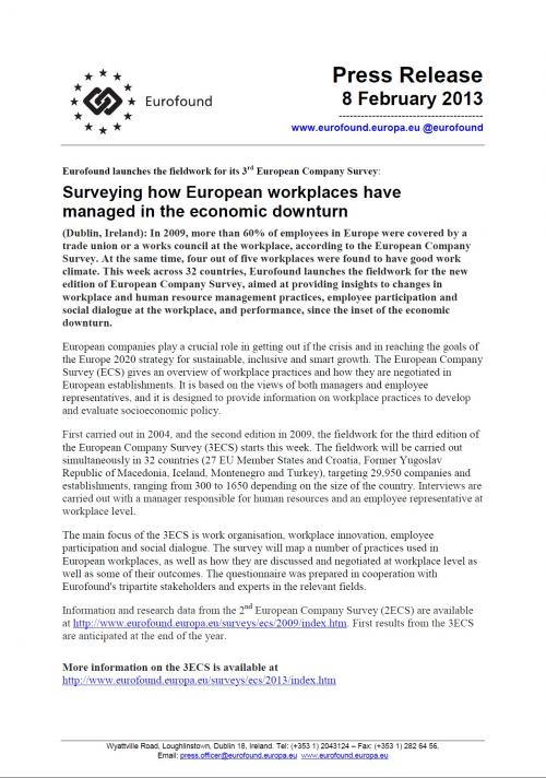 Press Release: Surveying how European workplaces have managed in the economic downturn Cover Image