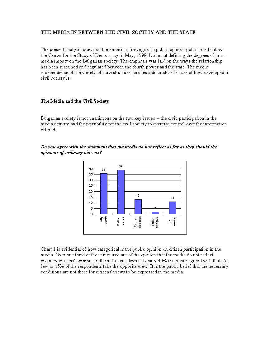 The Media in-between the Civil Society and the State, May, 1998