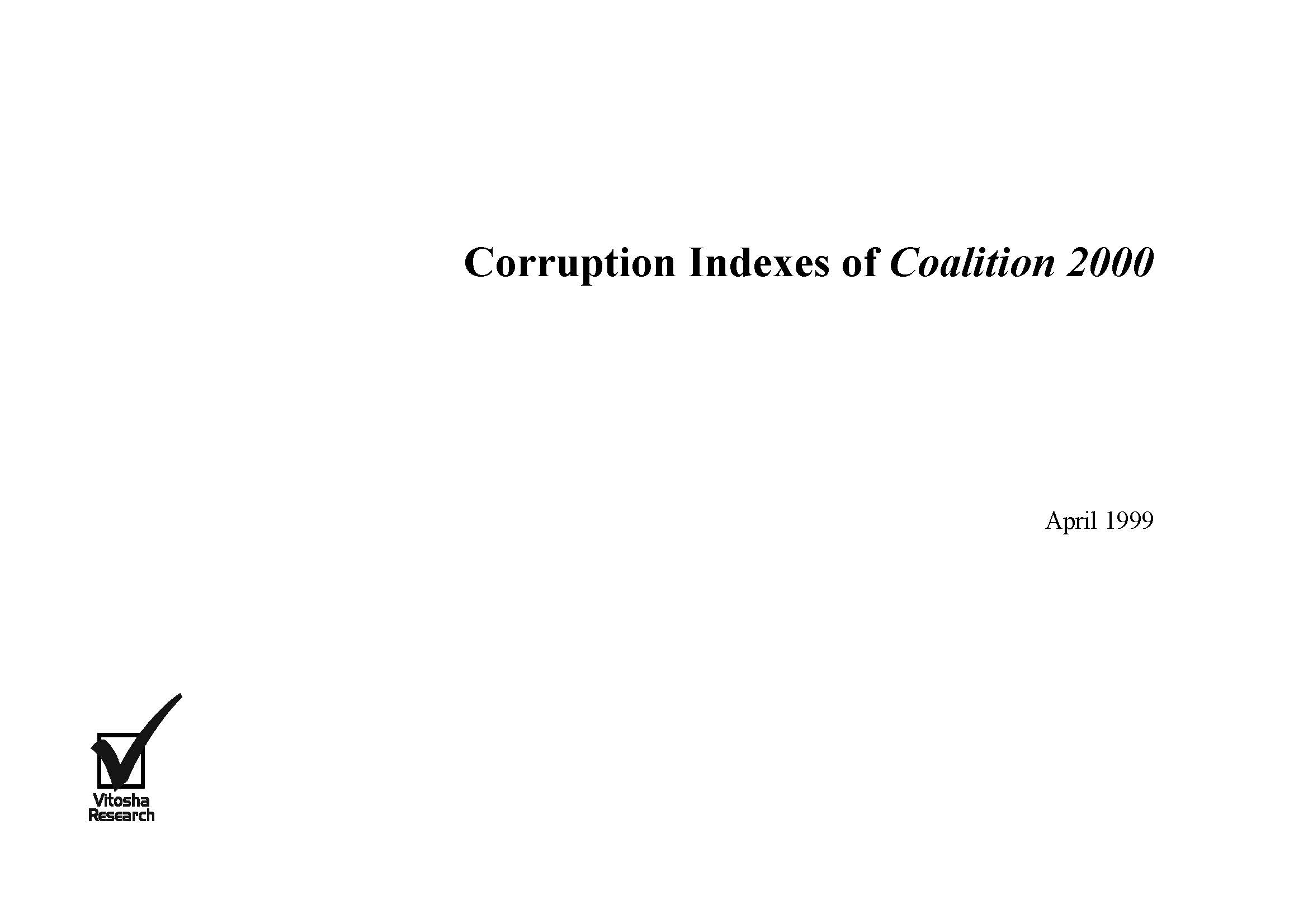 Corruption indices of Coalition 2000, April 1999 Cover Image