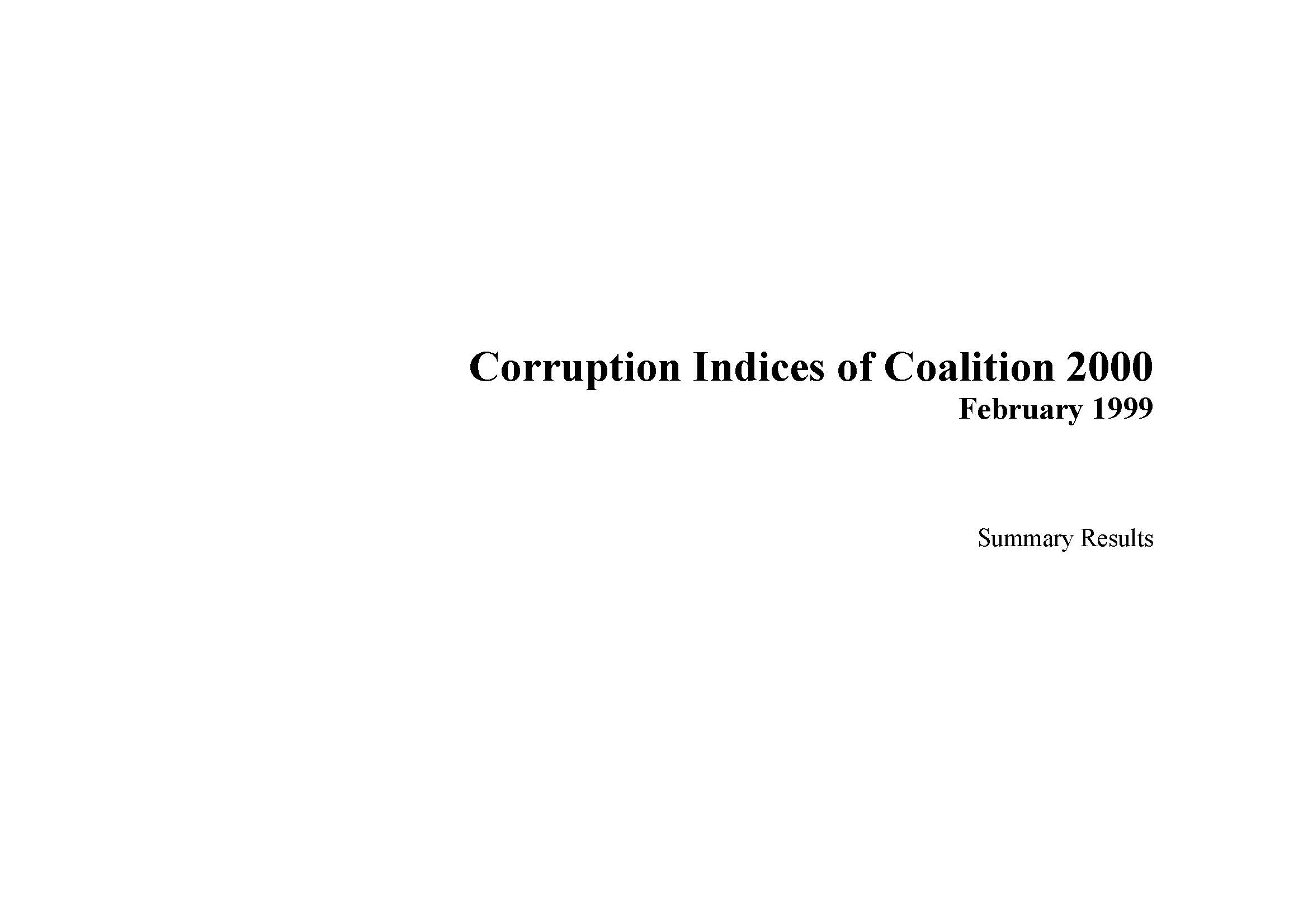 Corruption indices of Coalition 2000, February 1999 Cover Image