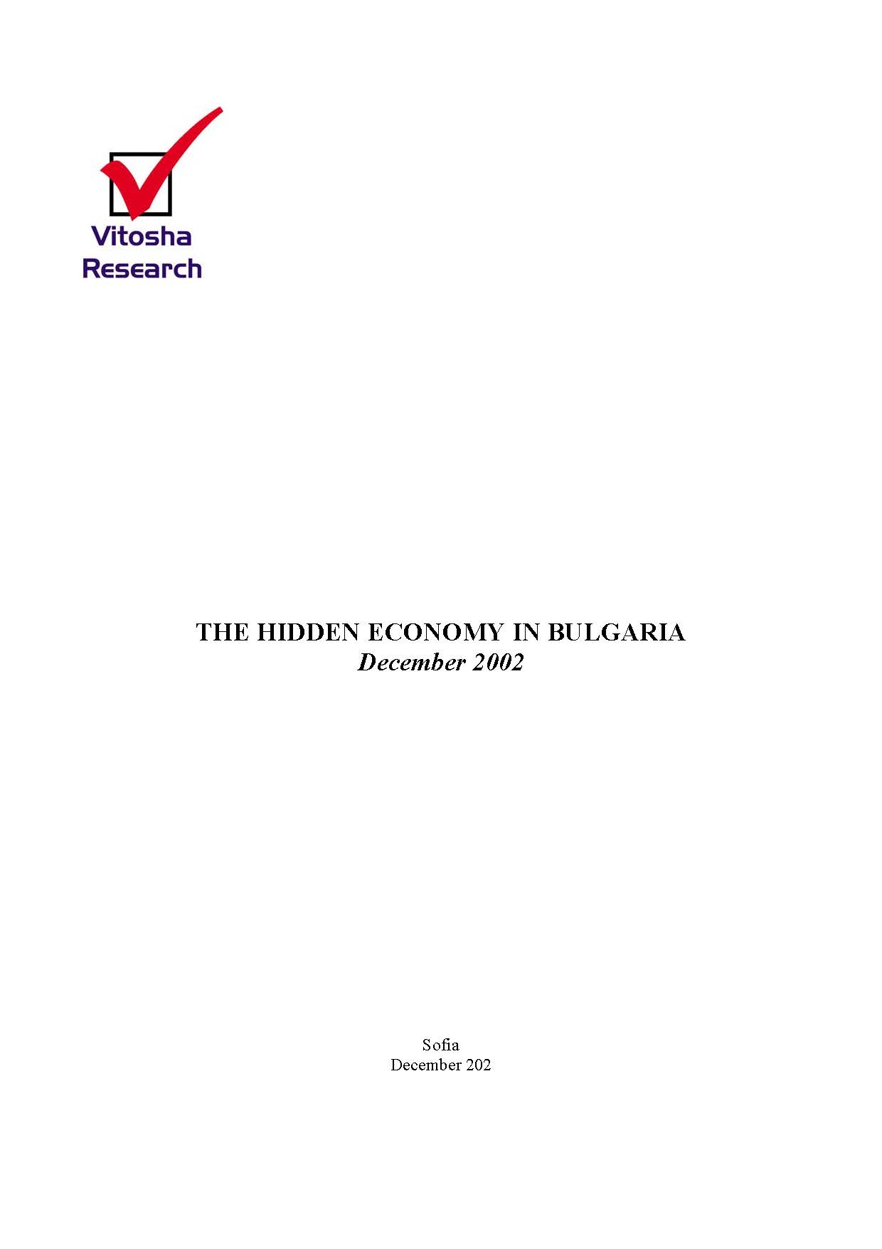 THE HIDDEN ECONOMY IN BULGARIA (General Population), December 2002 Cover Image
