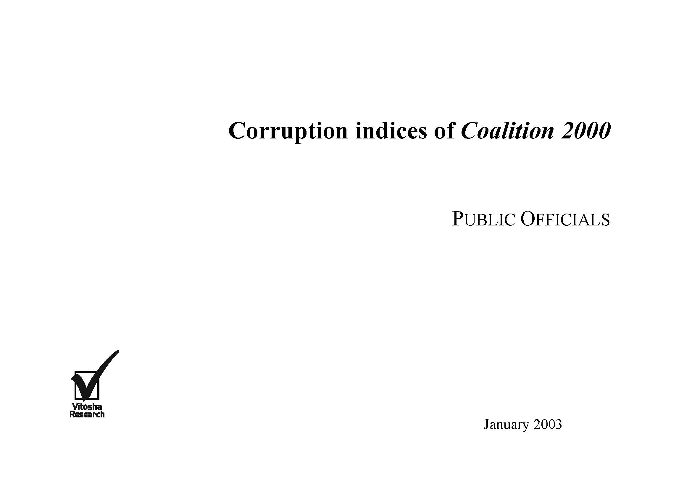 Corruption Indices of Coalition 2000, Public Sector Officials January 2003 Cover Image