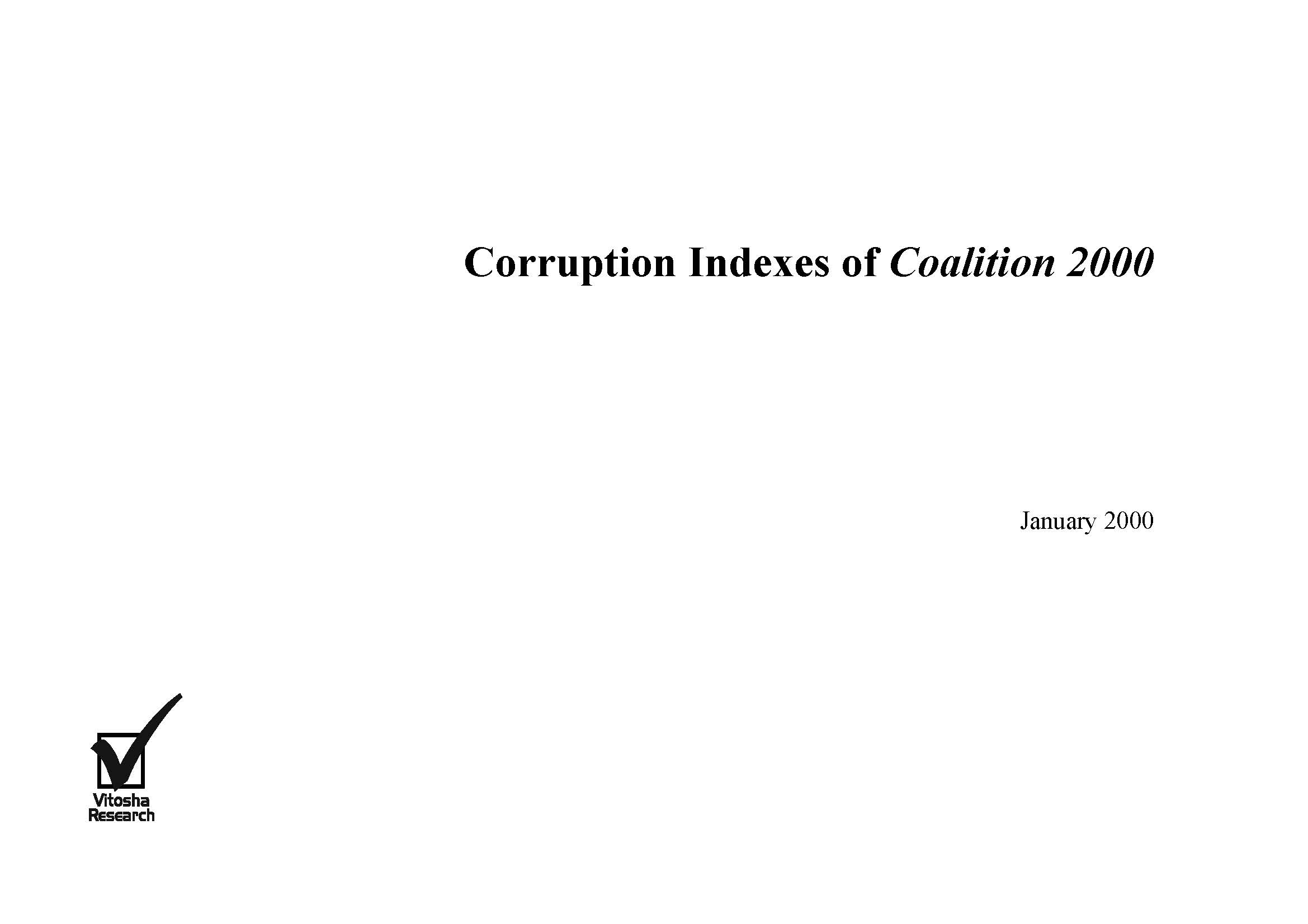 Corruption Indexes of Coalition 2000, January 2000 Cover Image