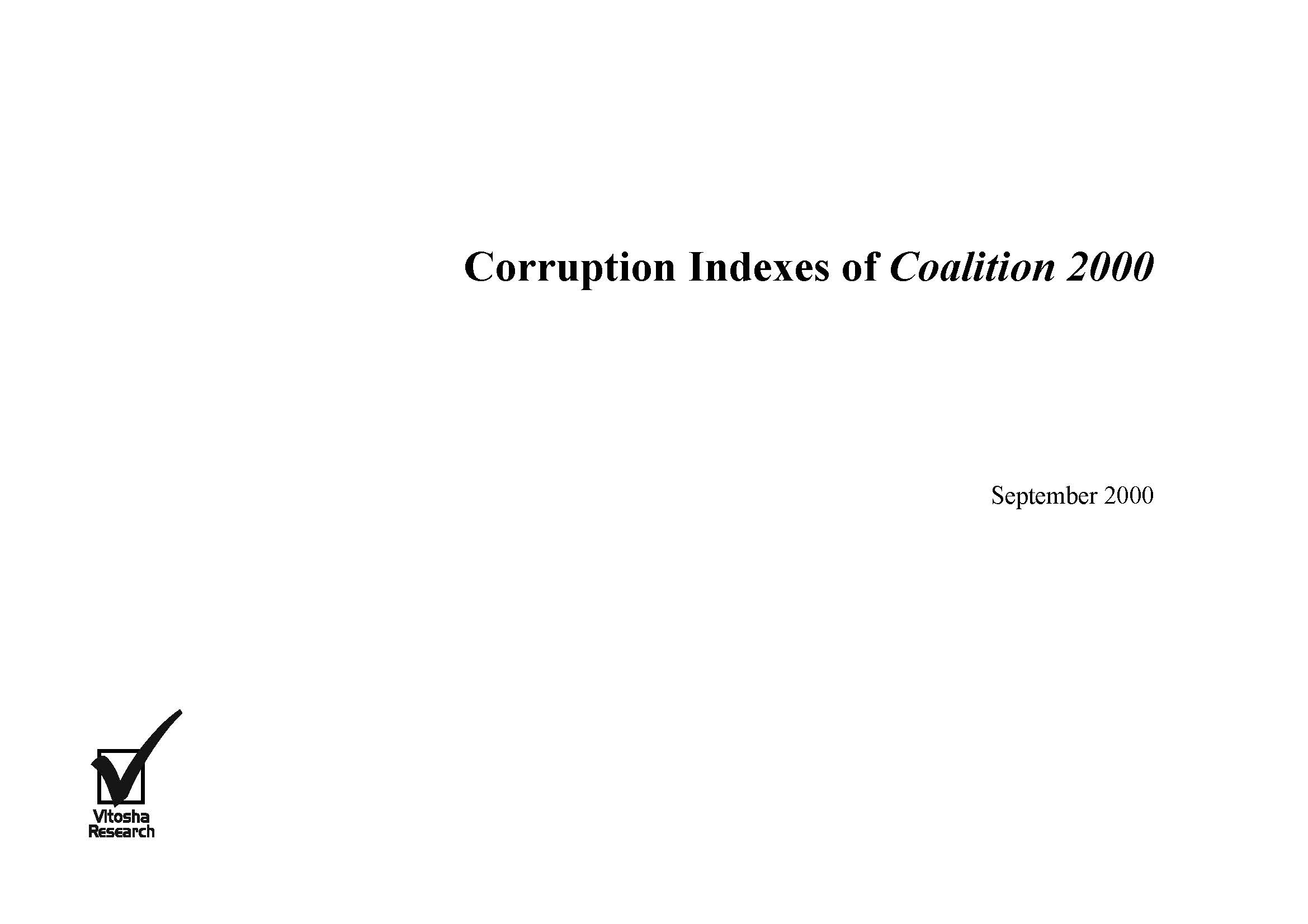 Corruption Indexes of Coalition 2000, September 2000 Cover Image