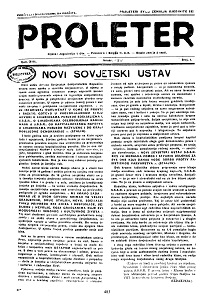 PROLETER. Organ of the Central Committee of the Communist Party of Yugoslavia (1937 / 01)