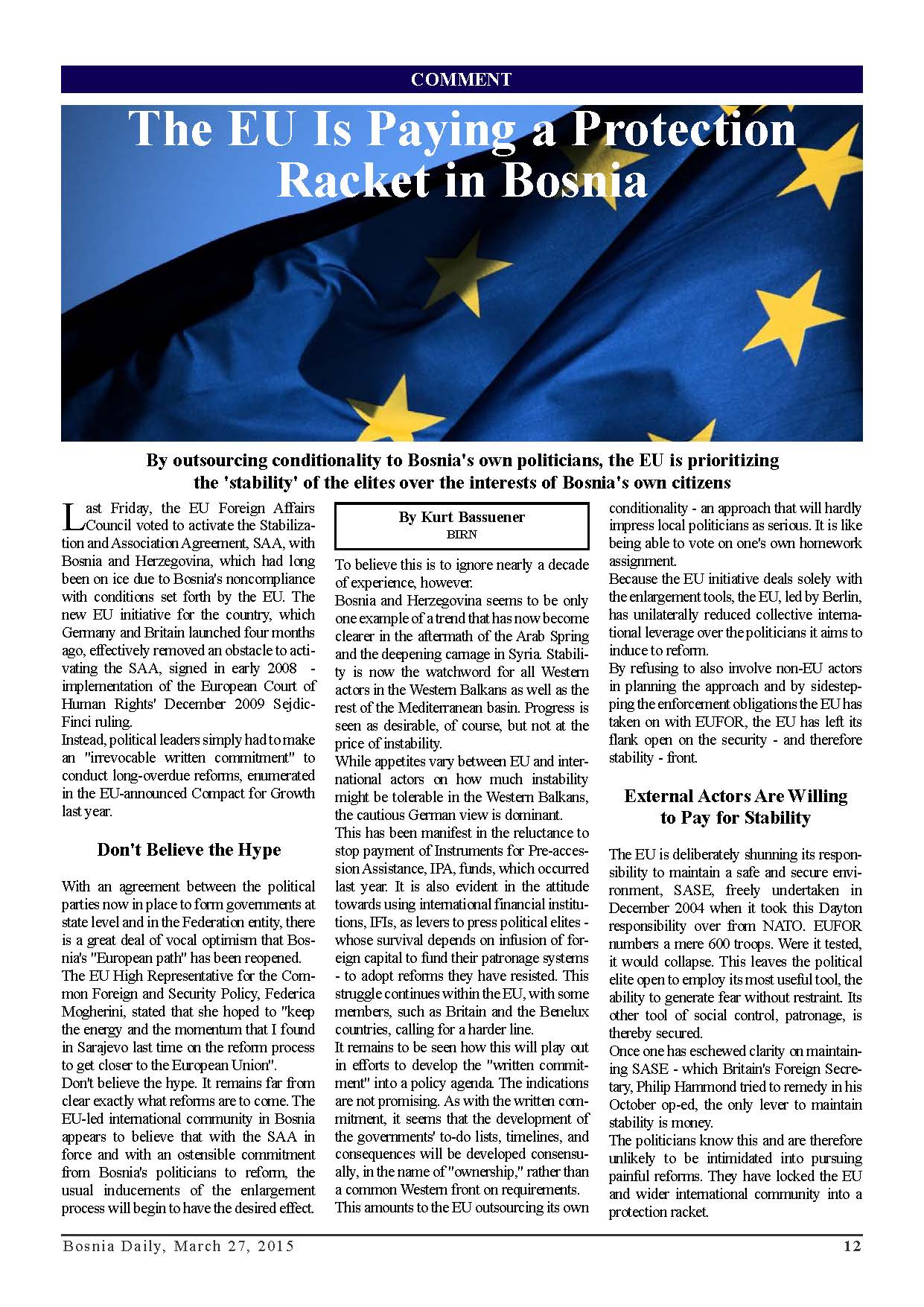 DPC BOSNIA DAILY: The EU Is Paying a Protection Racket in Bosnia