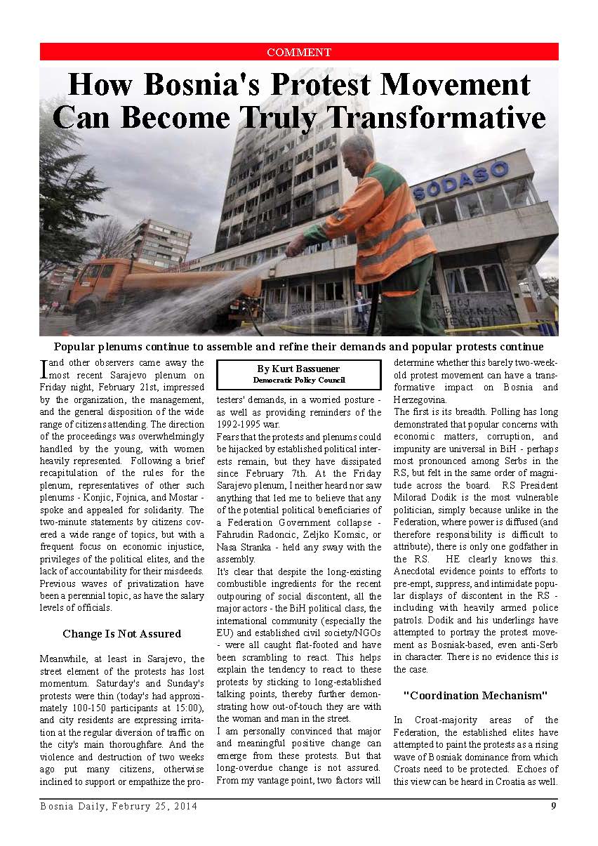 DPC BOSNIA DAILY: How Bosnia's Protest Movement Can Become Truly Transformative