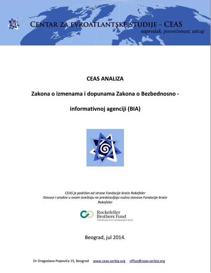 CEAS Analysis of the Law on Amendments of the Law on the Security Intelligence Agency