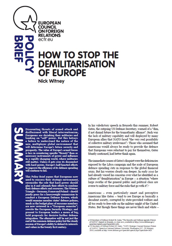 HOW TO STOP THE DEMILITARISATION OF EUROPE