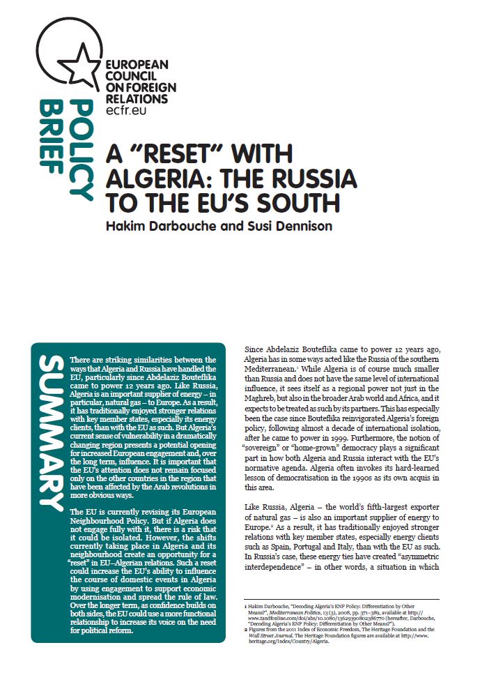 A “RESET” WITH ALGERIA: THE RUSSIA TO THE EU’S SOUTH Cover Image
