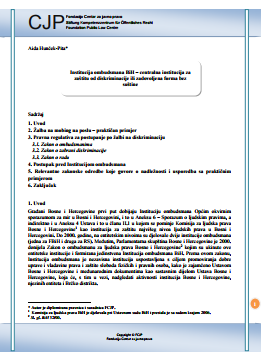 Institucija ombudsmana BiH – centralna institucija za zaštitu od diskriminacije ili zadovoljena forma bez suštine