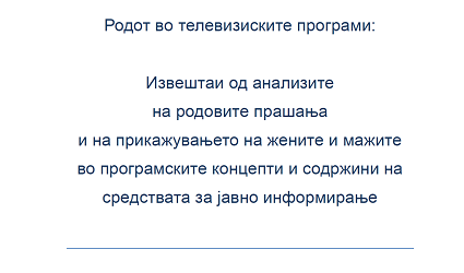 Родот во телевизиските програми: Извештаи од анализите на родовите прашања и на прикажувањето жените и мажите во програмските концепти и содржини на средствата за јавно информирање