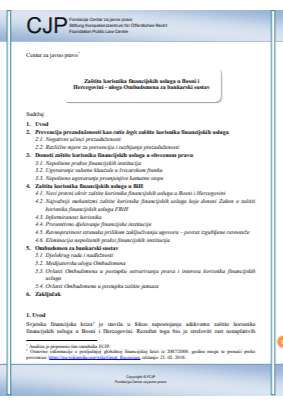 Financial consumer protection in Bosnia and Herzegovina – role of the Ombudsman for banking system Cover Image