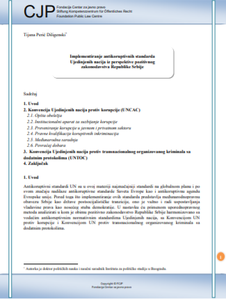 Implementation of anti-corruptive standards of United Nations from the perspective of the positive legislation of the Republic of Serbia