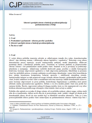 Electoral and party system as a factor of presidentialisation of parliamentarism in Serbia